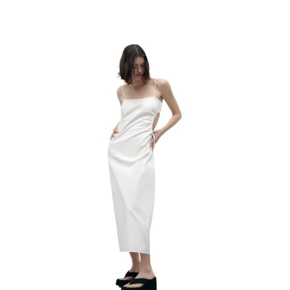 ZARA CUT OUT GABARDINE MIDI DRESS WHITE SIZE S 4661/343 - Picture 1 of 3